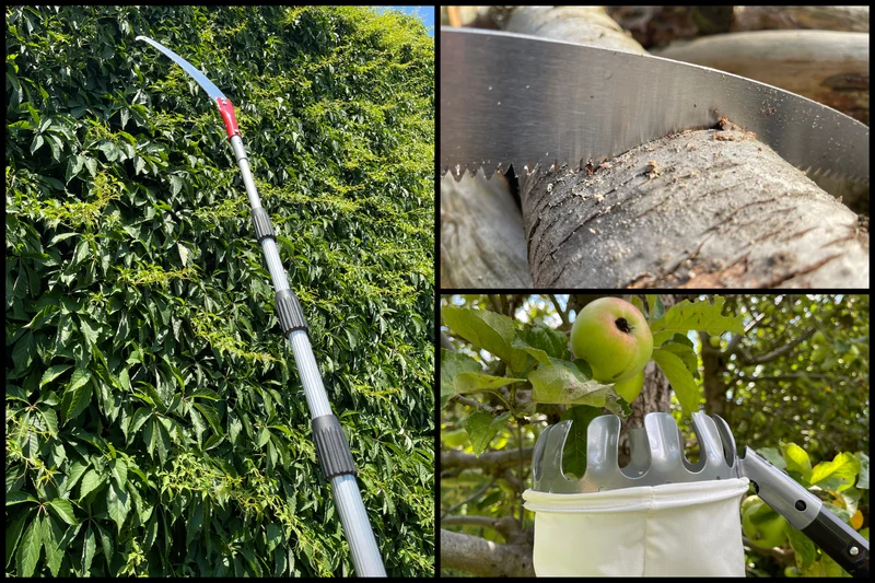 10m Teleskop Baumpflege Set mit Teleskopstange Astschere Astsäge Obstpflücker und Baumhaken