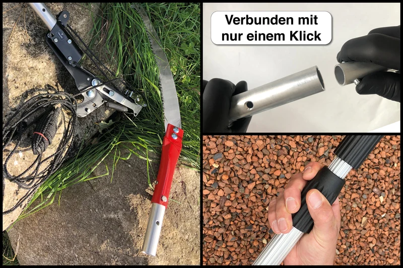 8m Teleskop Baumpflege Set mit Teleskopstange Astschere Astsäge Obstpflücker und Baumhaken