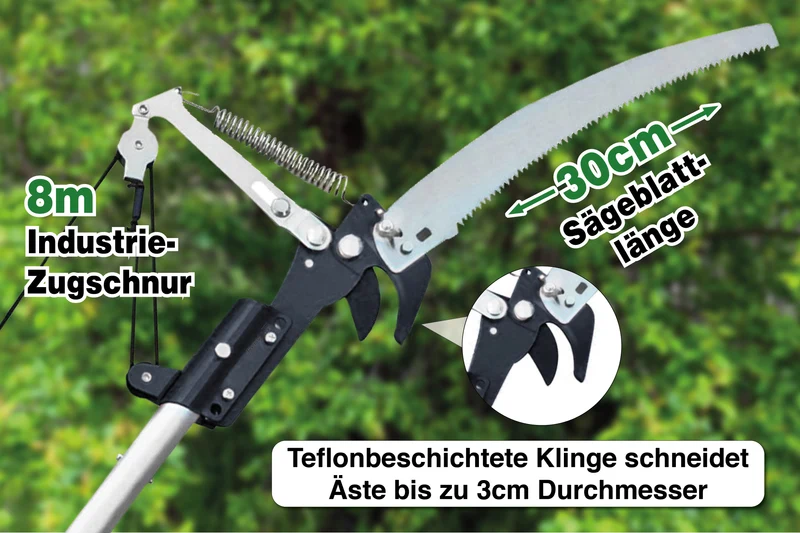 8m Teleskop Baumpflege Set mit Teleskopstange Astschere Astsäge Obstpflücker und Baumhaken