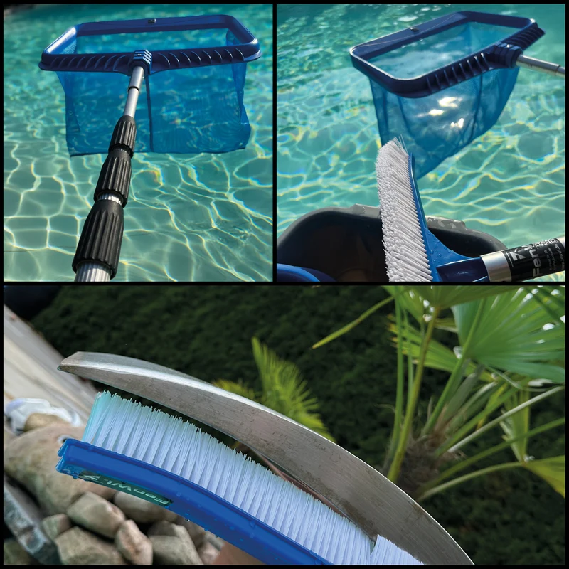 6m Teleskop Pool-/Teich-Set mit 2x Kescher und 2x Bürste