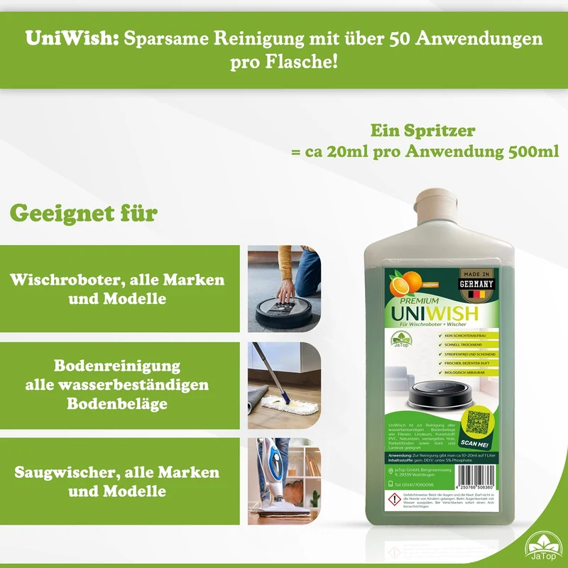 UniWisch Orange Bodenreiniger für Saugwischroboter und Saugwischer 0,75L