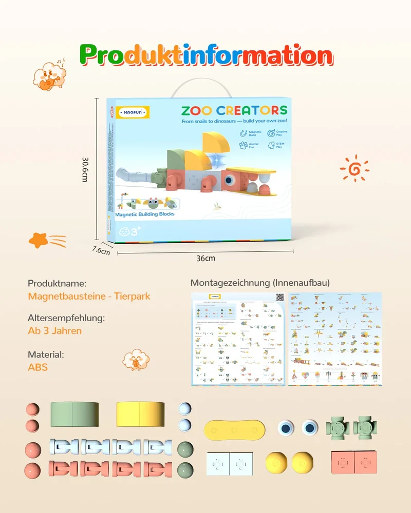 Magfun Magnetische Bausteine Spielzeug – 3D Tierfiguren, Vielseitig & Kreativ