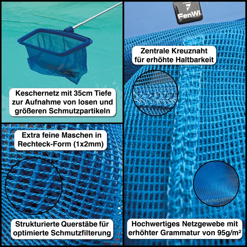 10m Teleskop Pool-/Teich-Set mit 2x Kescher und 2x Bürste