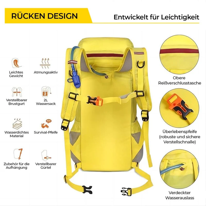 Generico Fahrradrucksack Gelb, Leichter Wanderrucksack