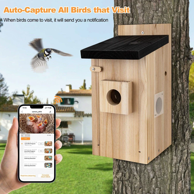 RAINBEAN Nistkasten mit Kamera NW-E1 – 4 MP, Echtzeit-Vogelbeobachtung, KI-Erkennung, DIY