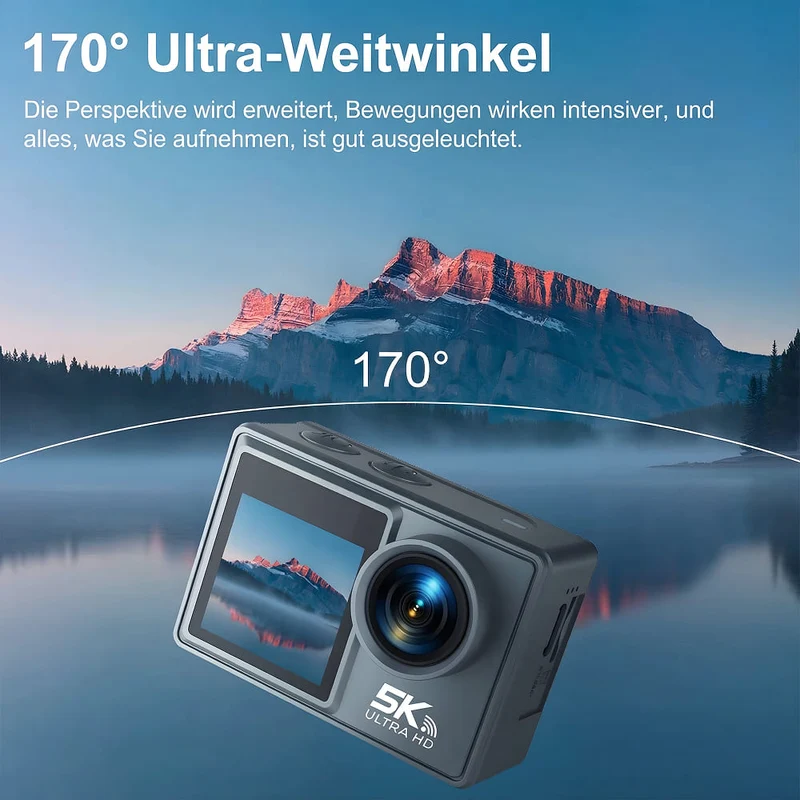 NL | 5K Action Camera 30MP mit WiFi / Wasserdicht bis 30 m mit Touchscreen / 170° Weitwinkel / 2.4G Fernbedienung & Zubehör-Kit