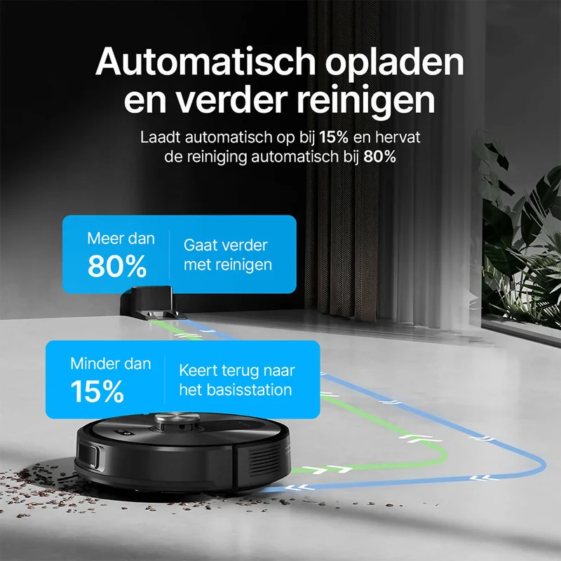 Robotstofzuiger met 8.000 Pa / Specialist voor dierenharen / LiDAR-navigatie / 3-in-1 stofzuigen & dweilen / Meerdere kaarten / App- & spraakbesturing
