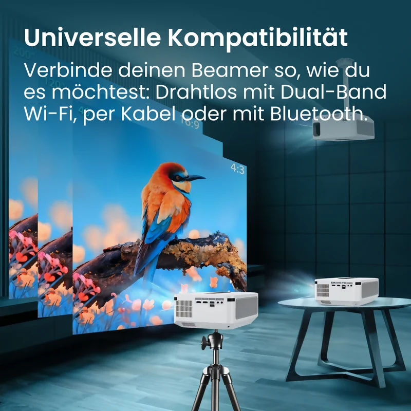4K & 8K Support Beamer mit 5G WiFi, Bluetooth, 1080P HD, 8000+ Apps, Dolby Sound Smart Portable Beamer mit Tasche