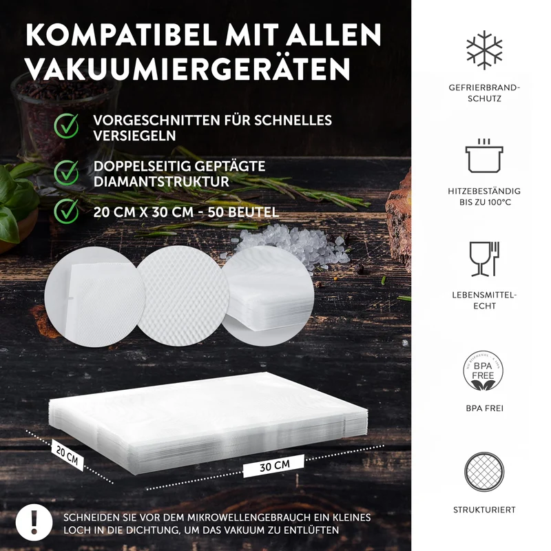Premium Vakuumbeutel - 20x30 cm - 50 Stück