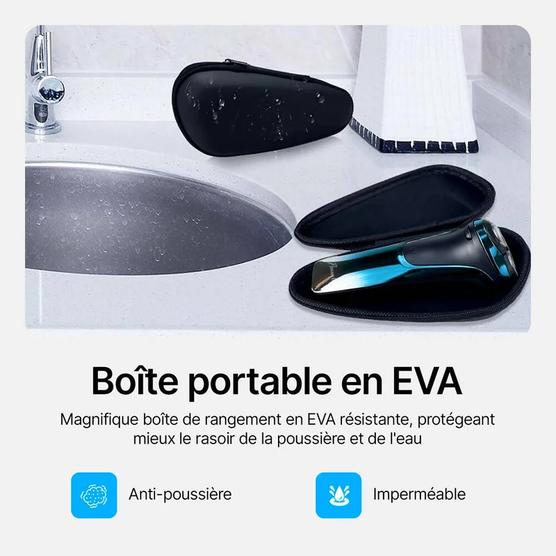 Rasoir électrique pour hommes avec 3 Têtes de rechange / Rasage humide ou sec / Autonomie de 99 min / Avec Tondeuse rétractable / Étui de rangement & Brosse de nettoyage