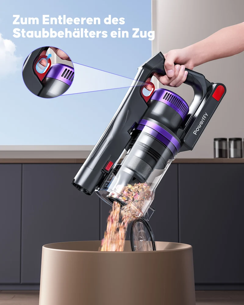 Powerffy Akku Staubsauger 600W/50KPa/65Min, Staubsauger Kabellos mit HD-Display, Aromatherapie, 1,8L-Staubbehälter, Akkustaubsauger grünem LED-Licht Bürste für Teppiche, Hartböden und Tierhaare