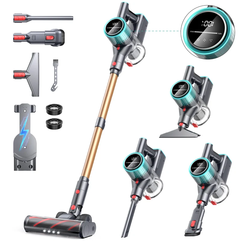 Cordless Vacuum Cleaner 600W/50Kpa/60Mins, Stick Vacuum Cleaner Cordless Powerful for Home with Touch Screen Self-standing Wall Charging Vacuum Cleaners for Carpet/Car/Pet Hair