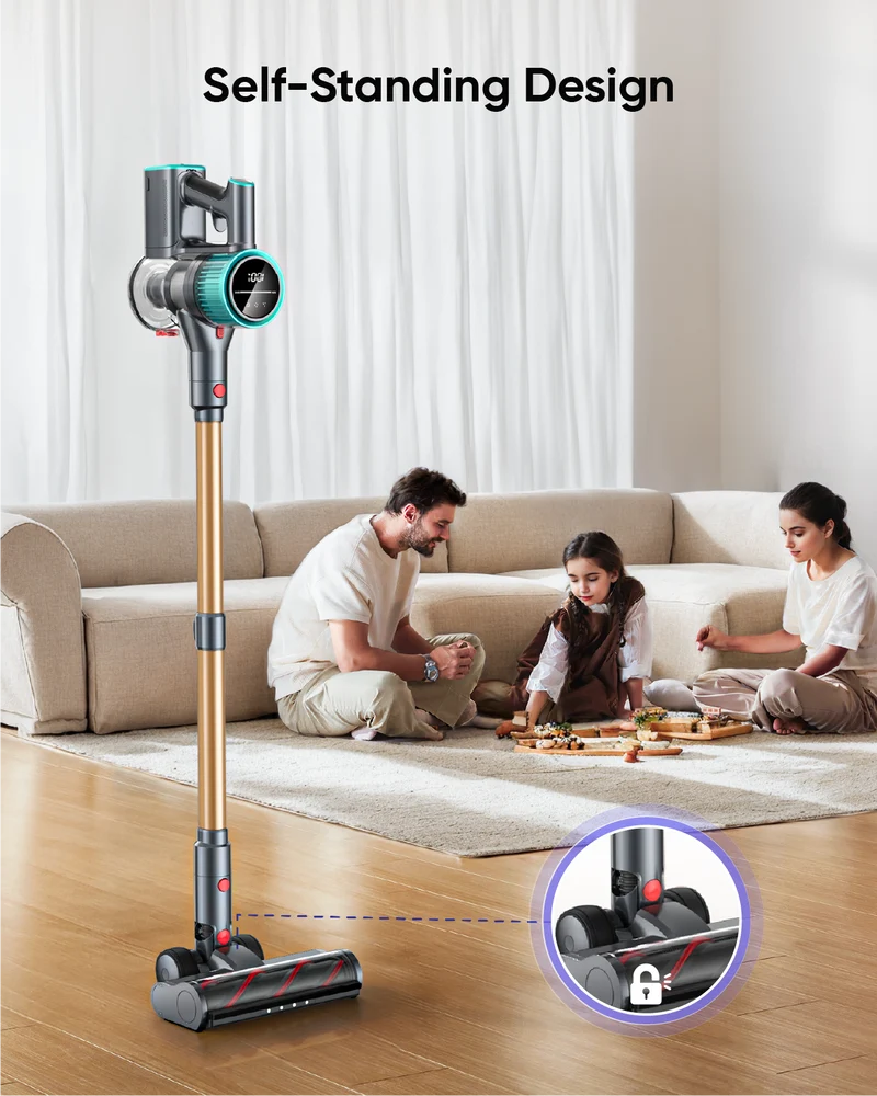 Cordless Vacuum Cleaner 600W/50Kpa/60Mins, Stick Vacuum Cleaner Cordless Powerful for Home with Touch Screen Self-standing Wall Charging Vacuum Cleaners for Carpet/Car/Pet Hair