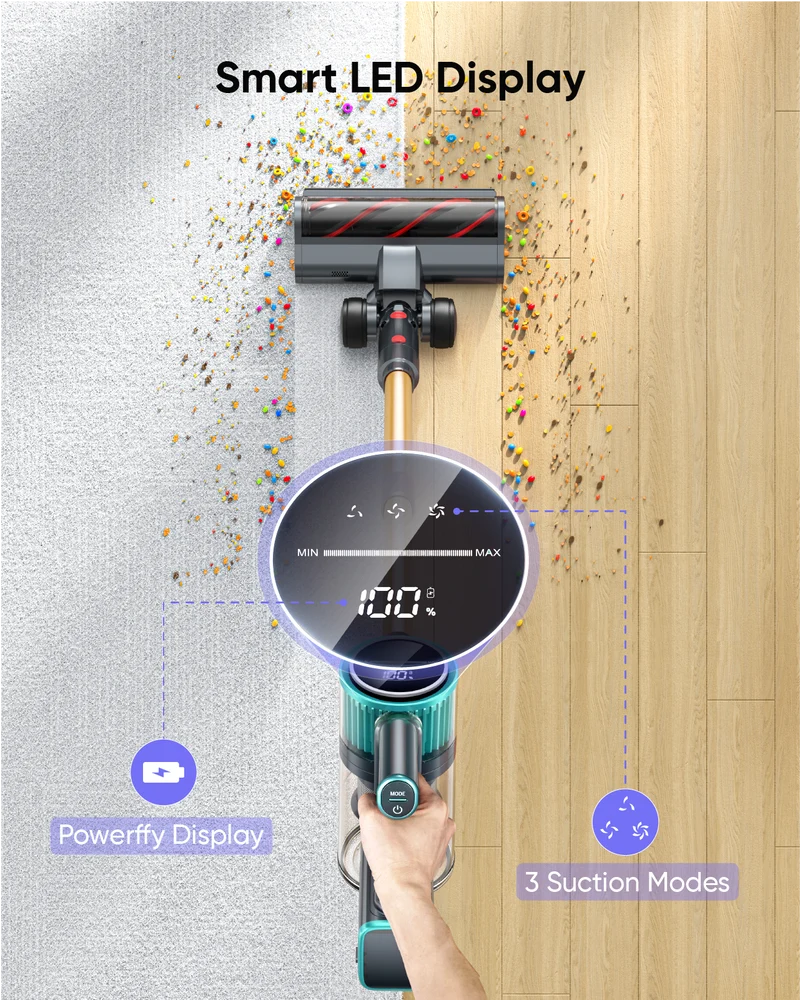 Cordless Vacuum Cleaner 600W/50Kpa/60Mins, Stick Vacuum Cleaner Cordless Powerful for Home with Touch Screen Self-standing Wall Charging Vacuum Cleaners for Carpet/Car/Pet Hair