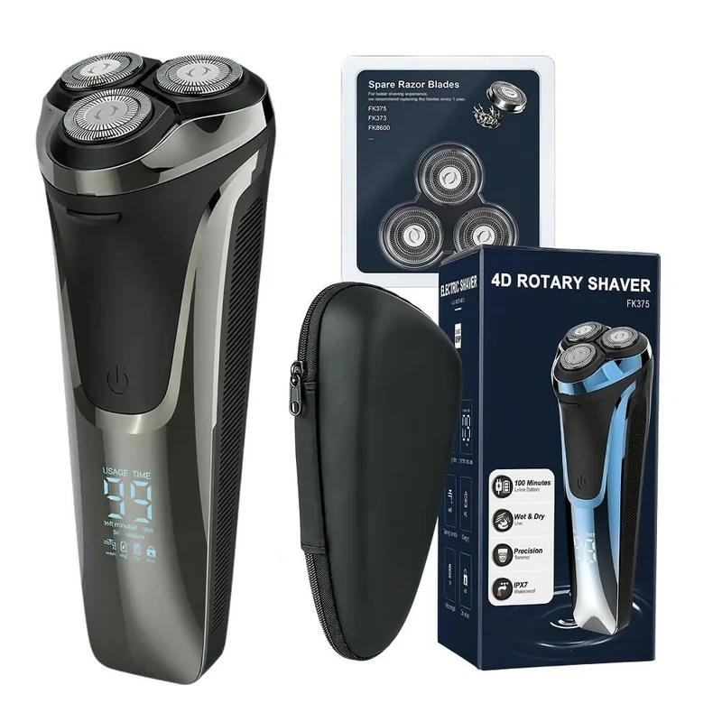Elektrischer Herrenrasierer / Mit 3er Ersatzköpfen / Nass- und Trockenrasierer / Elektrorasierer mit Pop-up Trimmer / 99 Min. Laufzeit / Bartschneider / LED Anzeige / Reiseetui