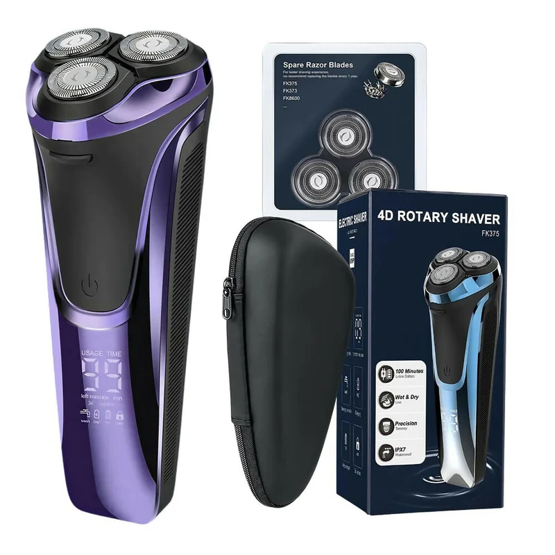 Elektrischer Herrenrasierer / Mit 3er Ersatzköpfen / Nass- und Trockenrasierer / Elektrorasierer mit Pop-up Trimmer / 99 Min. Laufzeit / Bartschneider / LED Anzeige / Reiseetui