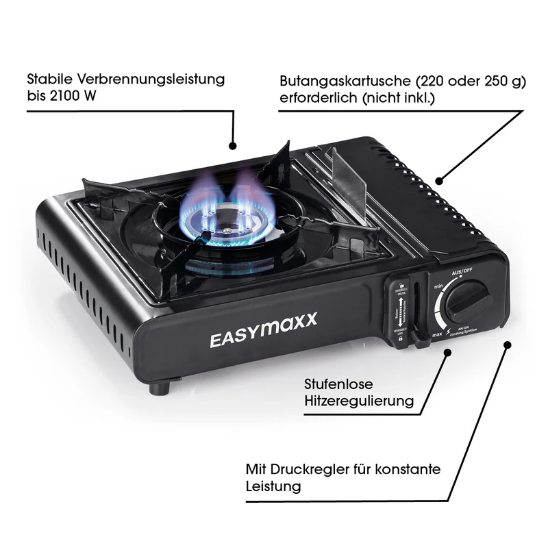 Gaskocher tragbar 2500W - Schwarz