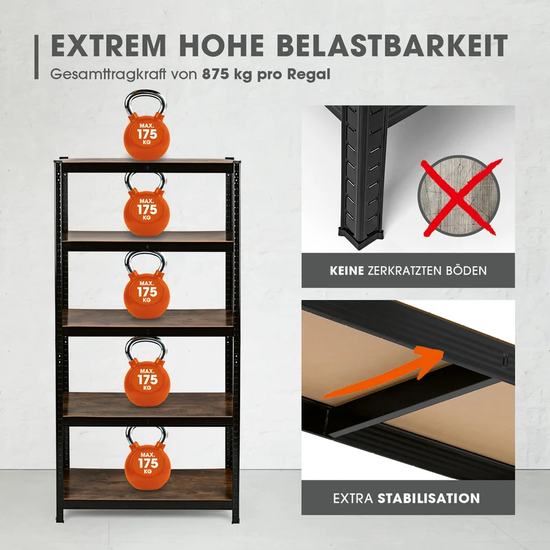 2 in 1 Schwerlastregal & Werkbank - 180 x 90 x 40 cm - Schwarz