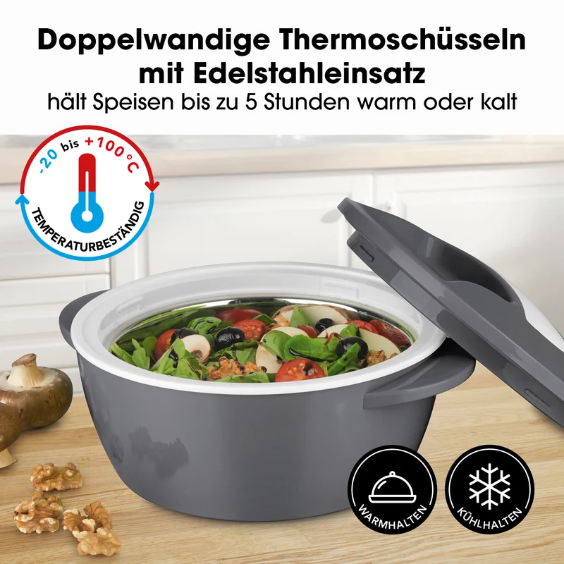 Thermo-Schüssel Mikrowelle - 1400 ml - grau/weiß