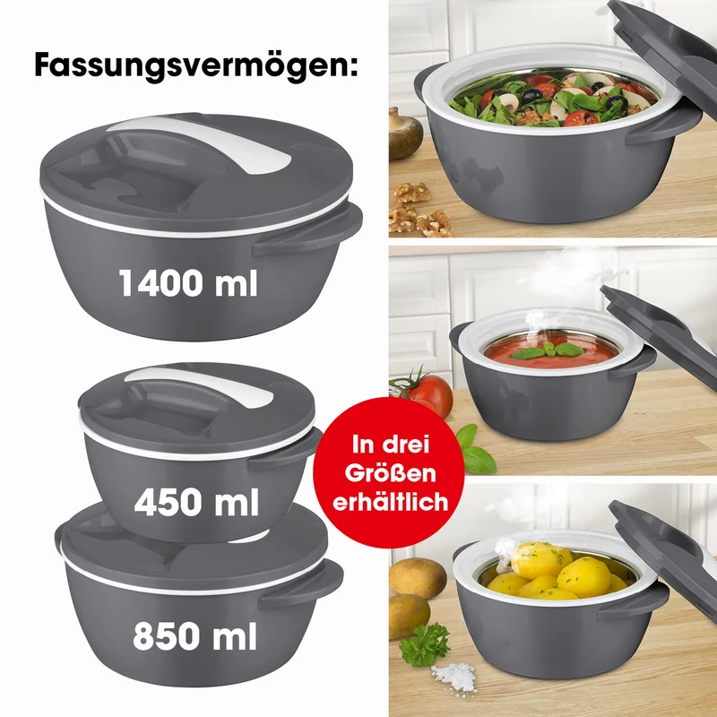 Thermo-Schüssel Mikrowelle - 1400 ml - grau/weiß