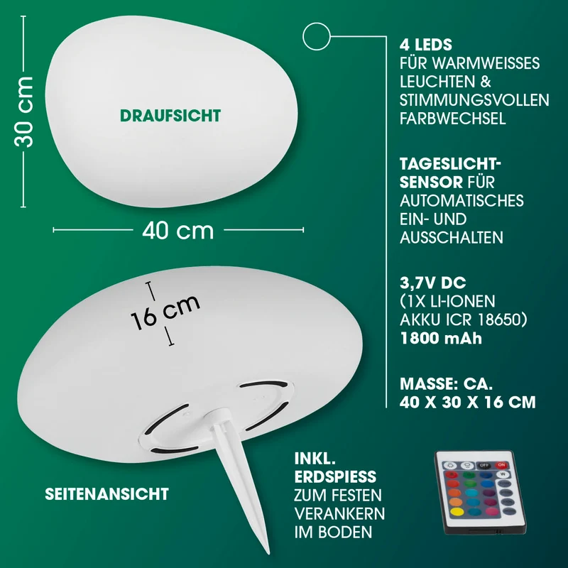 Solar-Leuchte Stein mit Farbwechsel - 2er-Set