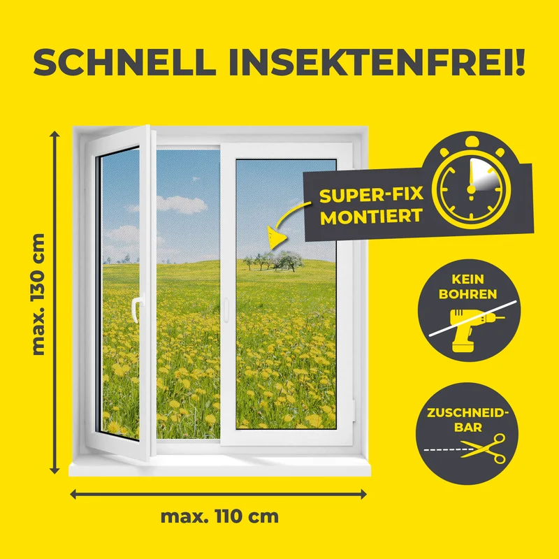 Insektenschutzgitter mit Magnetbefestigung - 2er-Set - 110 x 130 cm - Schwarz