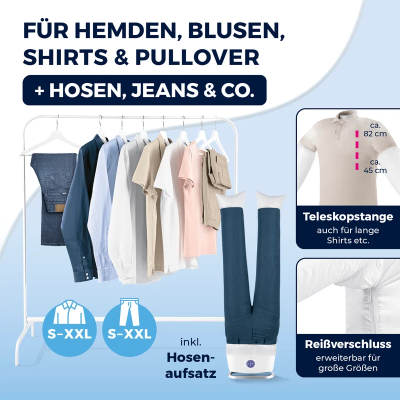 Hemdenbügler PRO STEAM mit Hosenaufsatz - Weiß