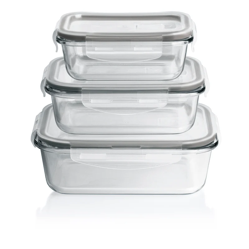 Glas-Frischhaltedosen Klick-it mit Mikrowellen-Ventil - 6-teilig Set - grau