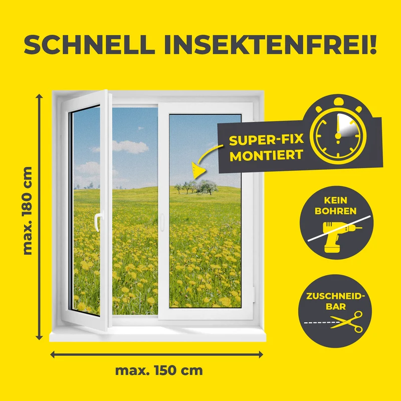 Insektenschutzgitter mit Magnetbefestigung - 4er-Set - 150 x 180 cm - Schwarz