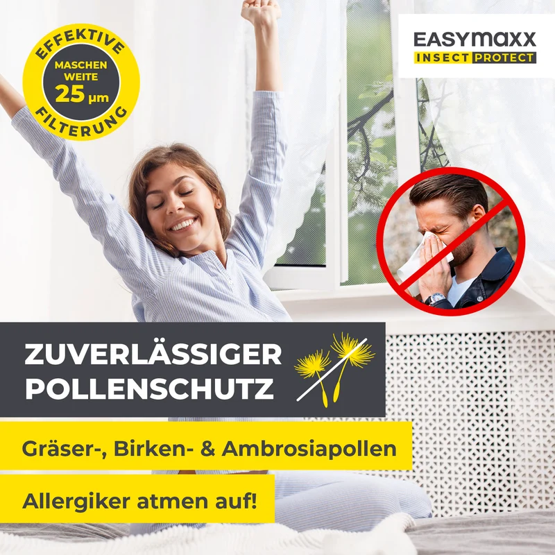 Insekten- & Pollenschutzgitter mit Magnetbefestigung - 4er-Set - 110x130cm - Schwarz
