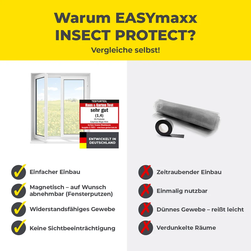 Insektenschutzgitter mit Magnetbefestigung - 4er-Set - 130 x 150 cm - Weiß