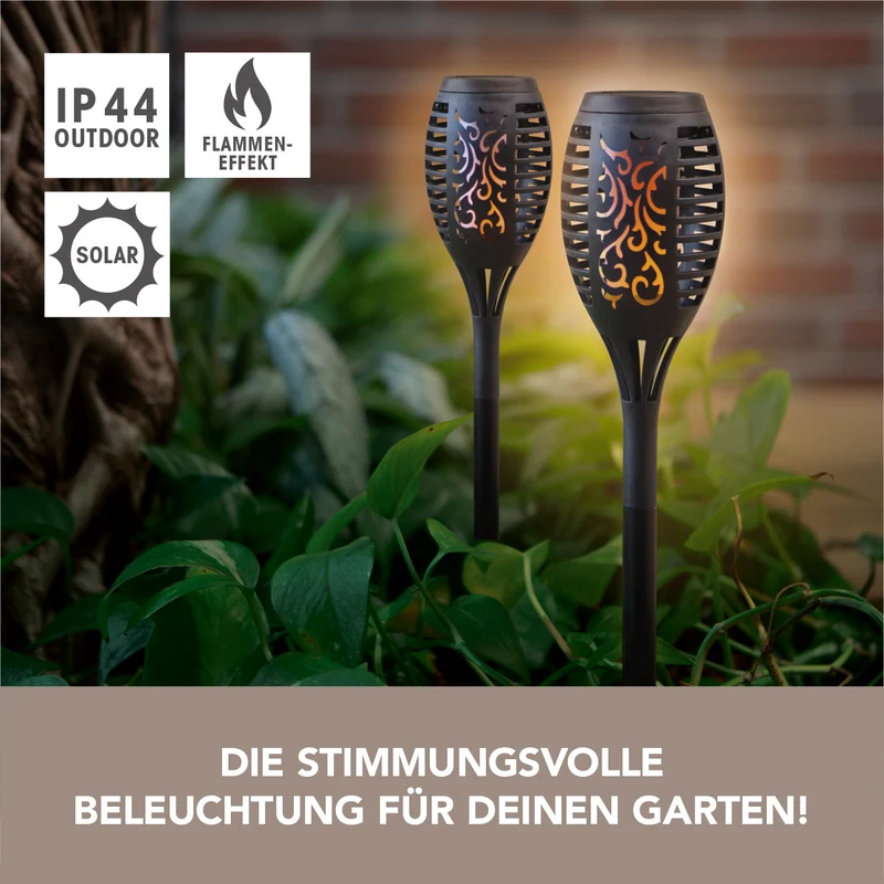 Solar-Fackel LED mit Erdspieß und Clip - 2er-Set