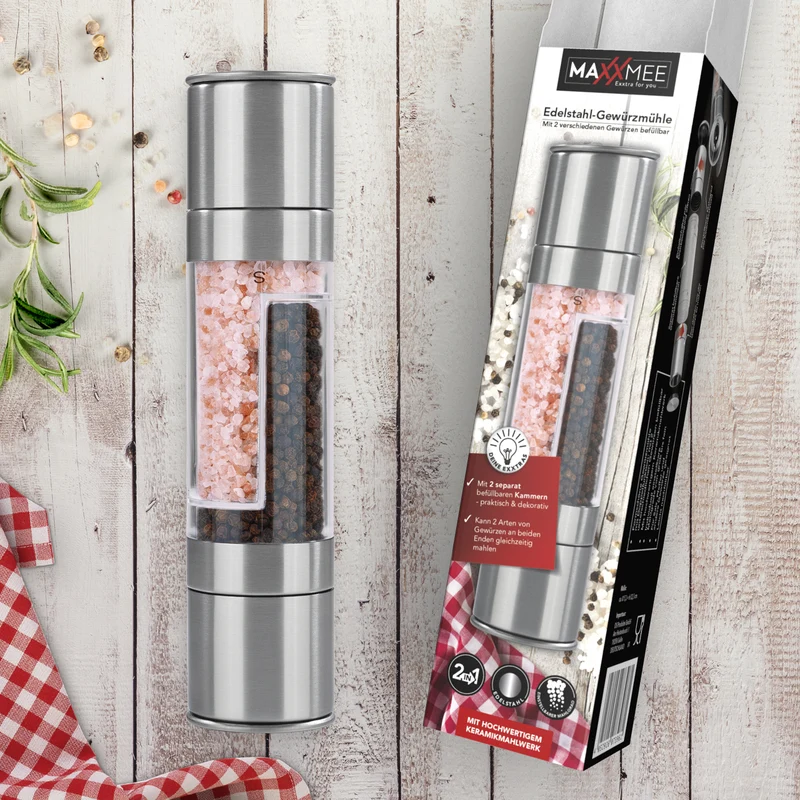 Gewürzmühle - Für 2 Gewürze gleichzeitig - silber