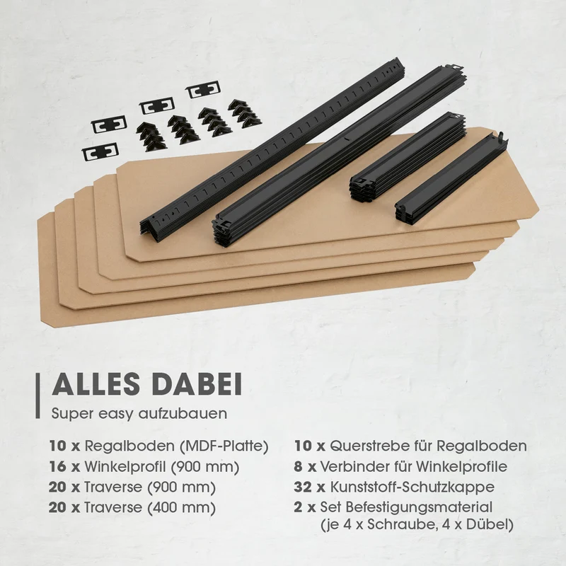 Schwerlastregal mit 5 belastbaren Holzböden - 180 x90 x 40 cm - schwarz - 2er-Set