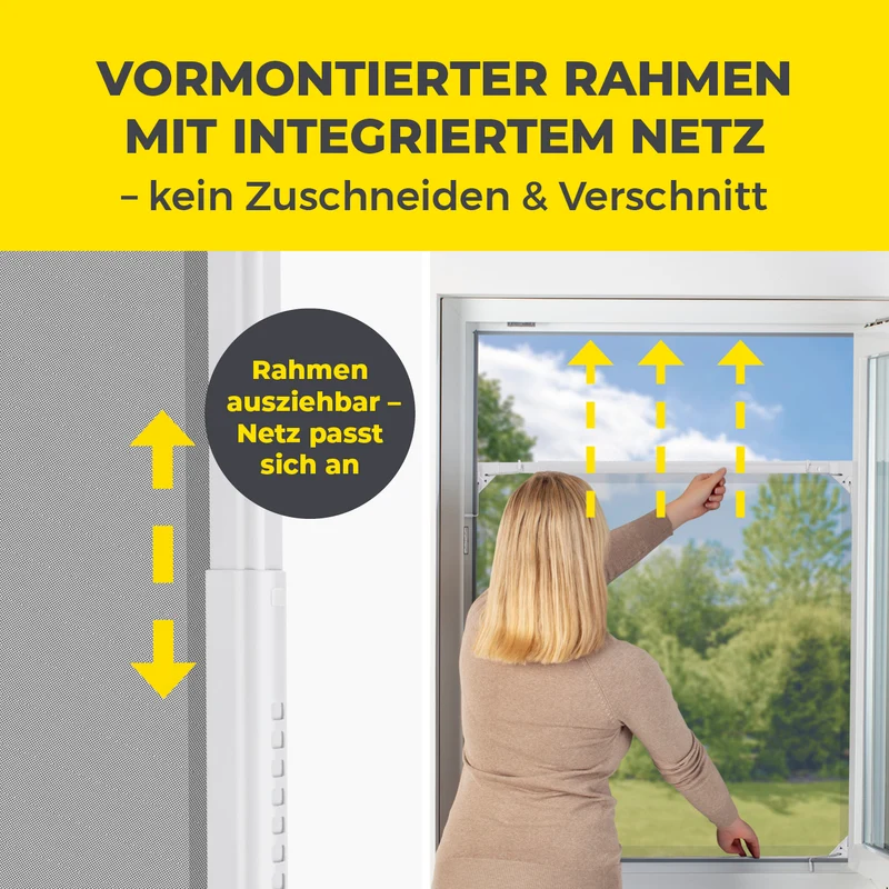 Teleskop-Insektenschutzgitter mit integriertem Netz - weiß
