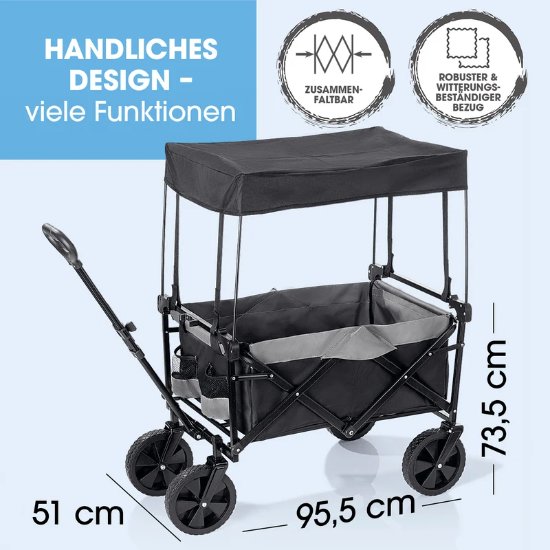Bollerwagen mit Dach - faltbar - anthrazit/schwarz
