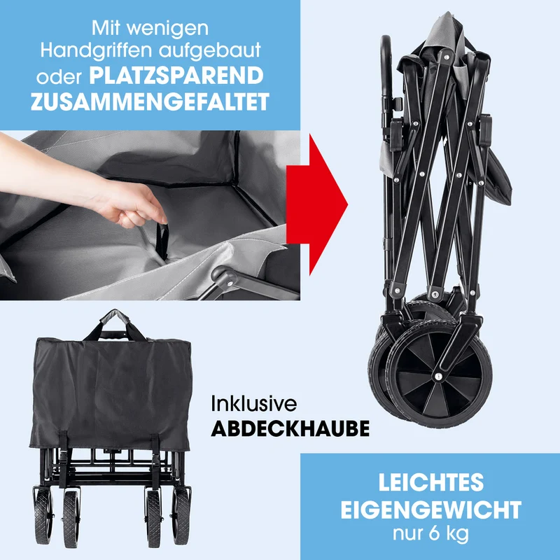 Bollerwagen mit Dach - faltbar - anthrazit/schwarz
