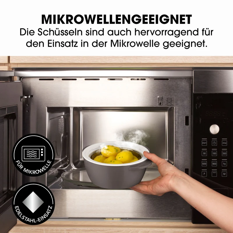 Thermo-Schüssel Mikrowelle - 3er-Set (450 ml + 850 ml + 1400 ml) - grau/weiß