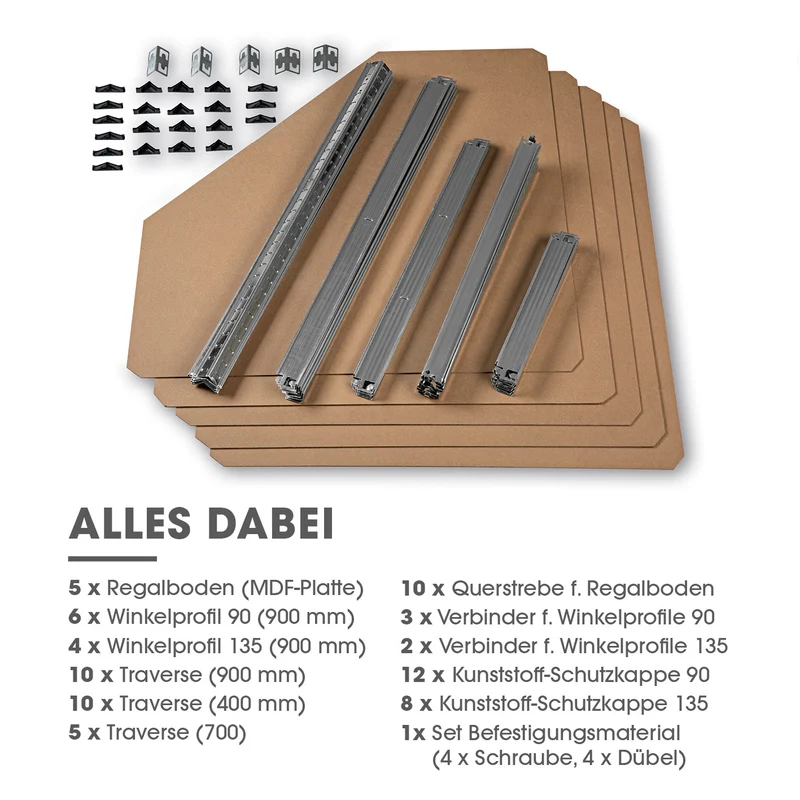 Schwerlast-Eckregal & Werkbank - 180 x 90 x 40 cm - 875 kg Traglast, 175 kg pro Ebene
