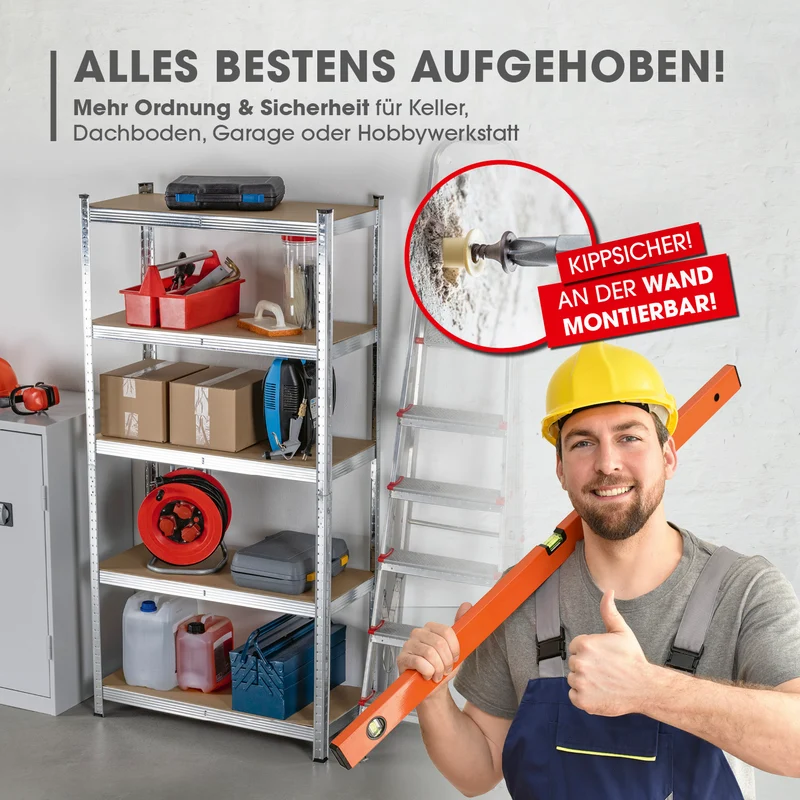 Schwerlastregal & Werkbank 2er-Set - 180 x 90 x 40 cm - 1750 kg Traglast, 175 kg pro Ebene