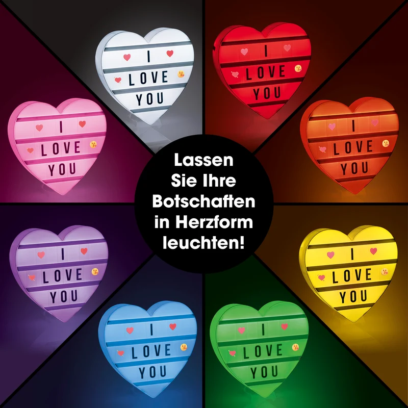 LED-Leuchtkasten Herz - 173 Buchstaben & 150 Moodjis