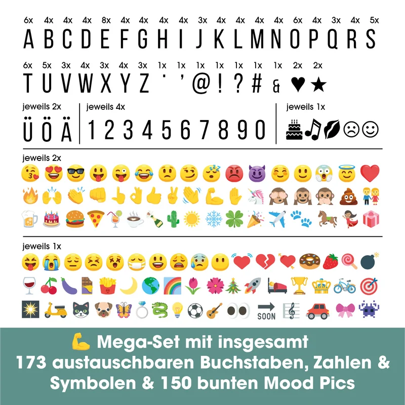 LED-Leuchtkasten Stern - 173 Buchstaben & 150 Moodjis