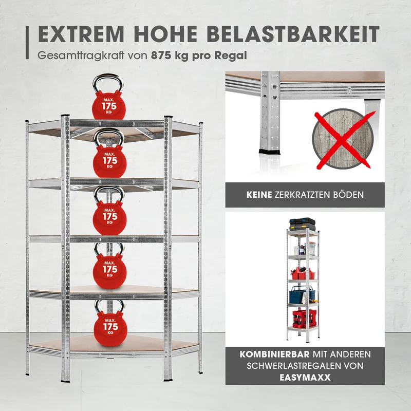 Schwerlastregal & Werkbank - 3er-Set - 2625 kg Traglast, 175 kg pro Ebene & 15 Ebenen
