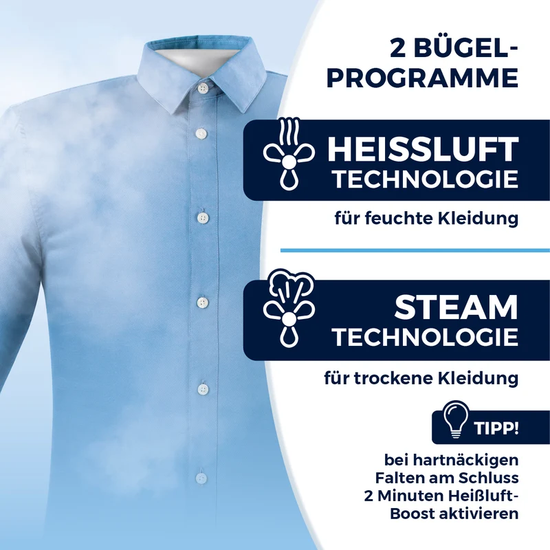 Hemdenbügler PRO STEAM mit Hosenaufsatz - Schwarz