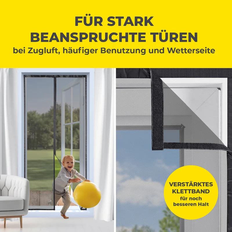 Insektenschutzvorhang mit eingenähten XXL-Magnetbändern - 100 x 210 cm - Schwarz