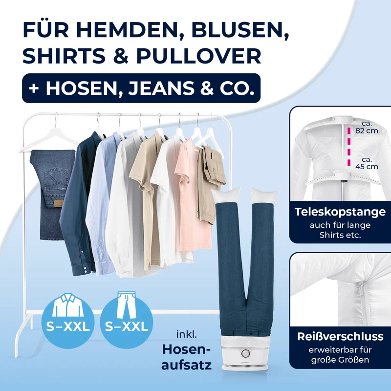 Hemdenbügler PRO mit Hosenaufsatz - Weiß/Silber