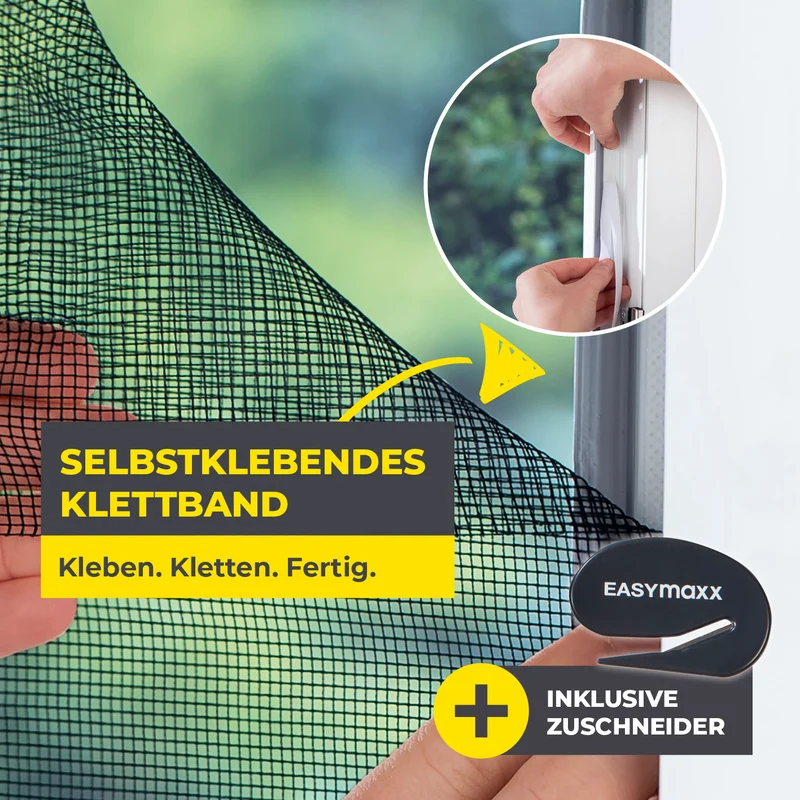 Moskitonetz für Fenster mit selbstklebendem Klettband - 4er-Set - 150 x 180 cm - Schwarz