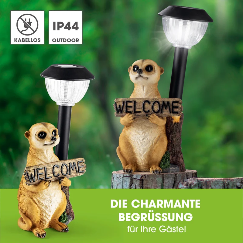 Solarleuchte Erdmännchen mit Laterne/Schild