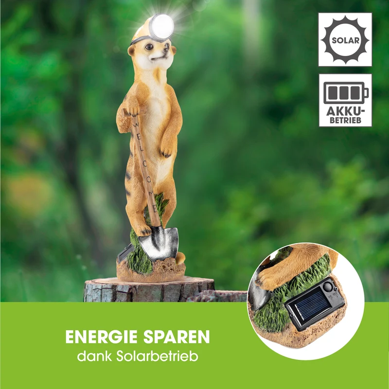 Solarleuchte Erdmännchen als Bergarbeiter