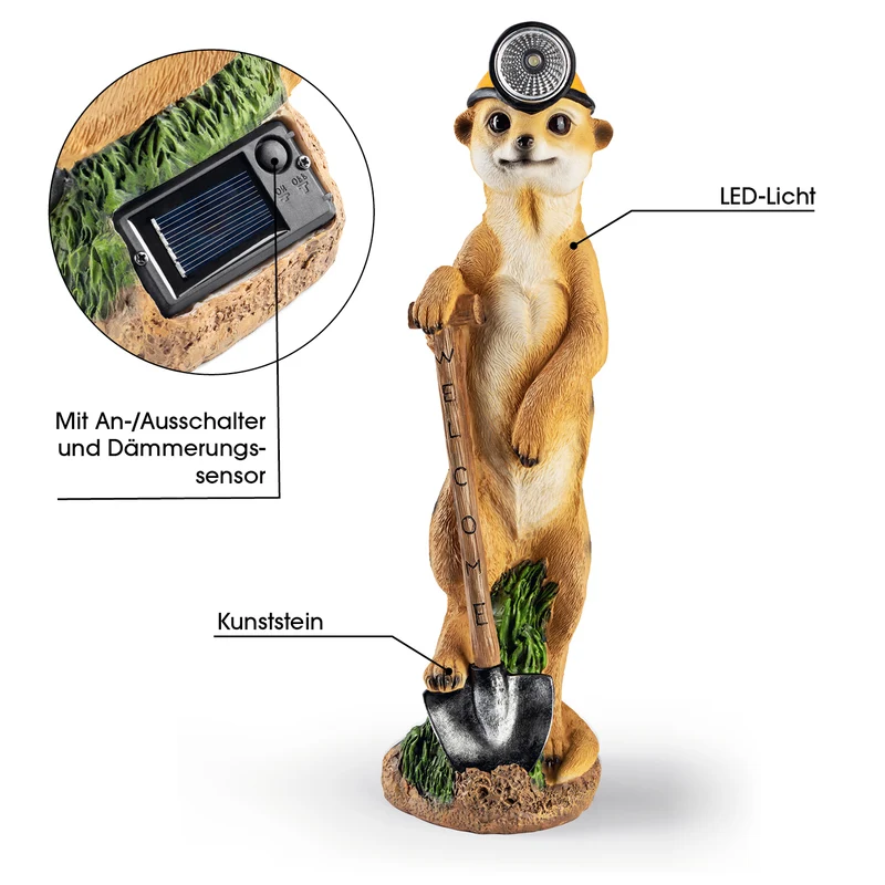 Solarleuchte Erdmännchen als Bergarbeiter